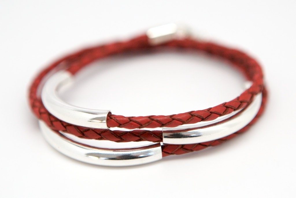 Men's Triple Wrap Leather and Silver Bracelet