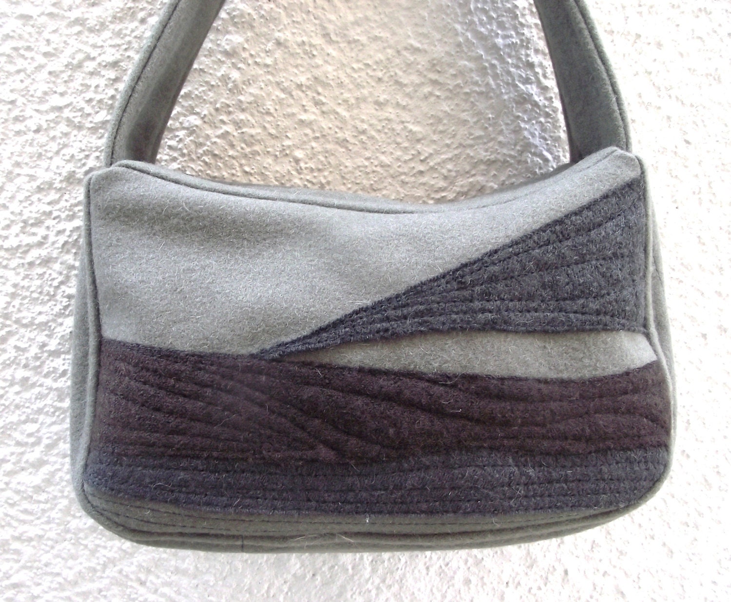 Landscape Applique Wool Purse - grey melton