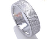 Custom Fingerprint Wedding Band with Fingerprint Wrapped on the Outside, Not Blackened