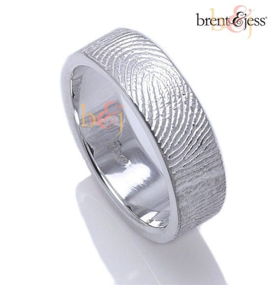 Custom Fingerprint Wedding Band with Fingerprint Wrapped on the Outside, Not Blackened