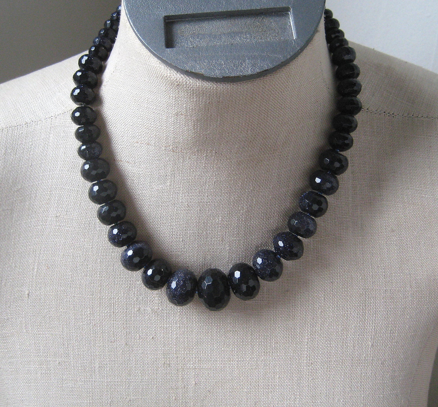 Navy Blue  Beaded necklace Faceted Indigo Dark Blue Midnight Glitter