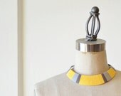 Yellow. Grey. Taupe. Bold Tribal Thread Wrapped Bib Necklace - no. 701B