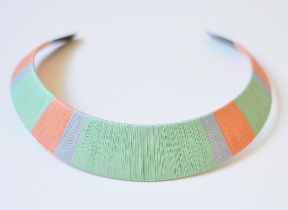 Mint. Pastel. Pretty. Colorblock Thread Wrapped Statement Bib Necklace - no. 701M