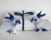 Bunny Brooch - Handpainted Blue  Delft Porcelain