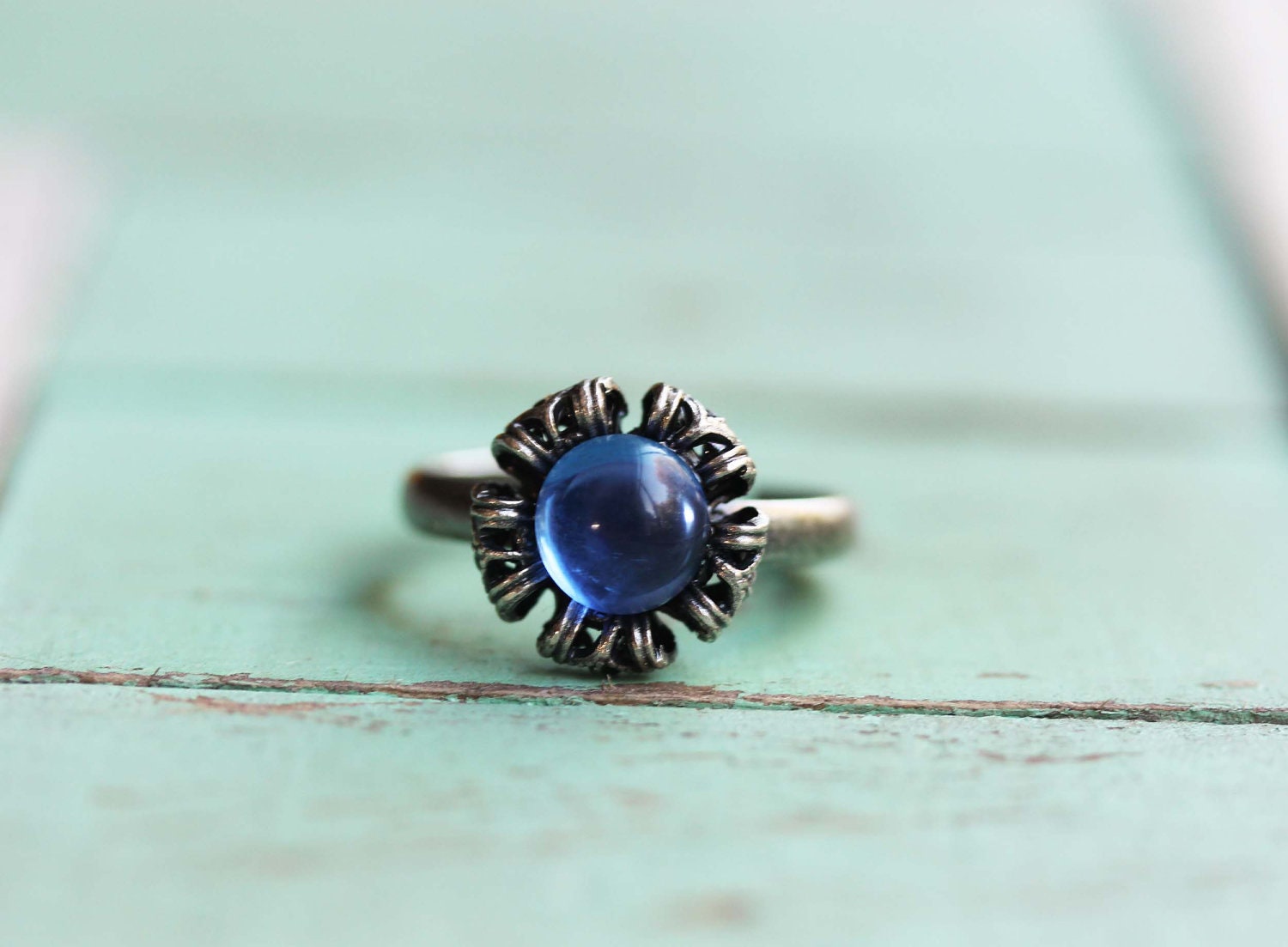 Blue and Silver Filigree Ring