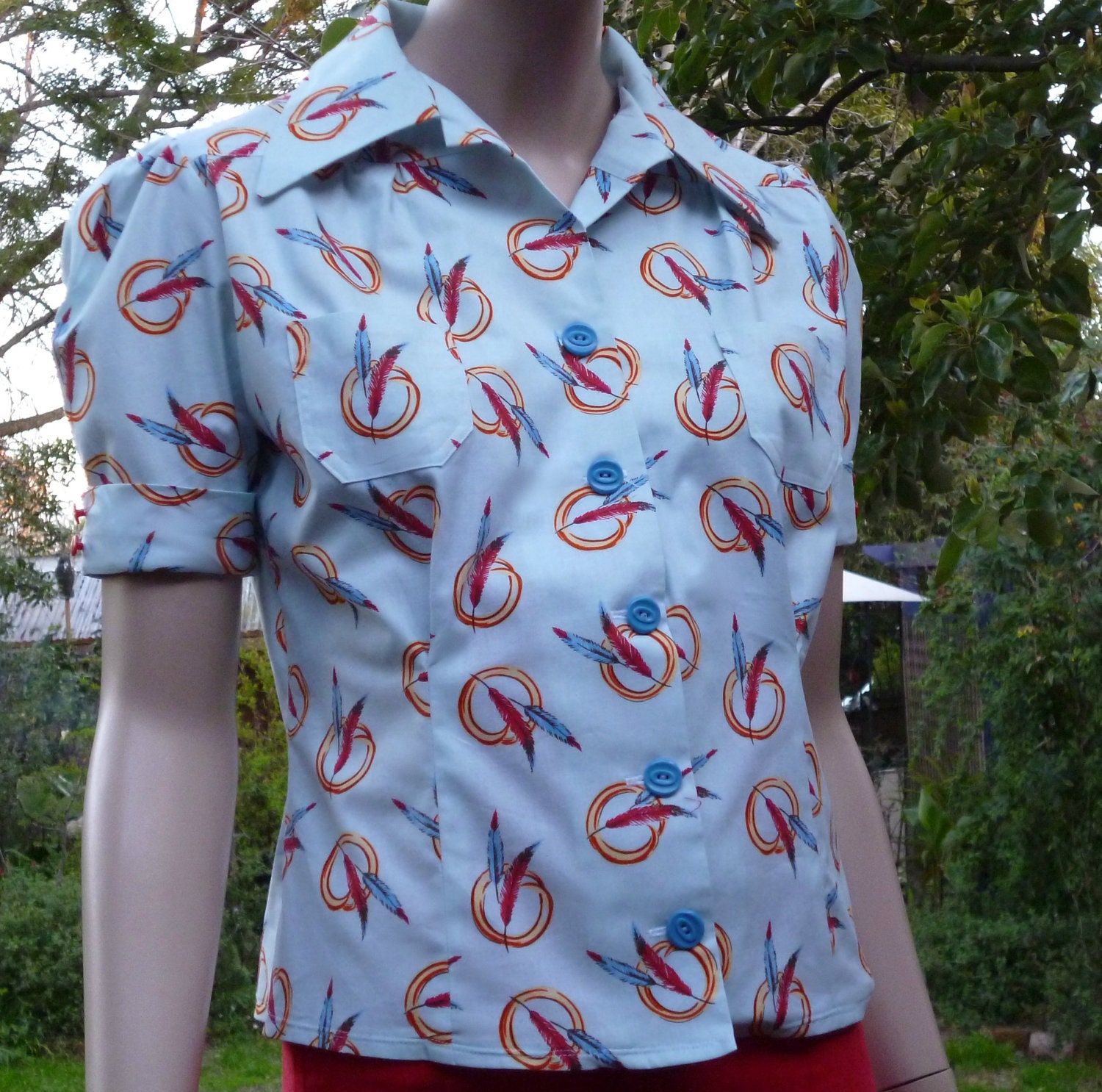 1930s / 1940s WWII Vintage Reproduction Blouse -  fabulous western themed print