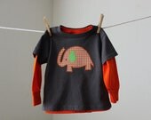 Boy's Orange Gingham Elephant on Gray Shirt