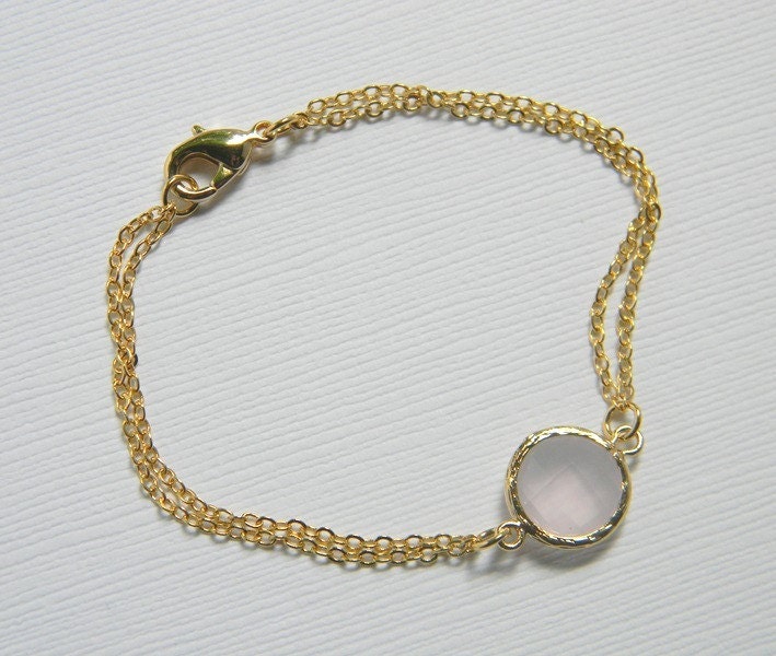 Ice Pink Circle Bracelet - Pale Pink Bridesmaid Bracelet - Gold Filled Bracelet - Bridesmaid Jewelry - Simple Classic Bracelet