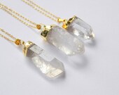 Crystal Point Necklace - Quartz Crystal Necklace - Gold Necklace - Bohemian Necklace - Gift - OOAK