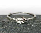 Diamond Leaf Ring in Sterling Silver, Stacking Ring