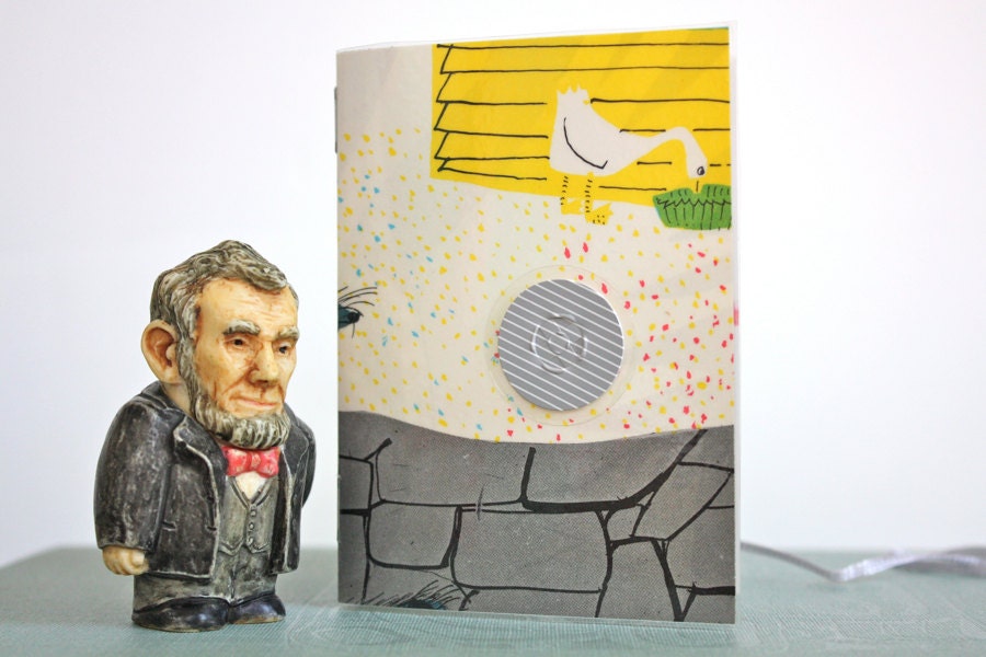 HandMade ReCycled ART BOOK .  A Unique Concept Journal Sketchbook . Become Inspired . Goose and Raccoon