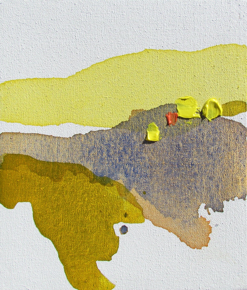 Minimal Abstract River Painting, yellow, 10 x 8.5" small original fine art -- "Autumn River I" - laurenadamsart