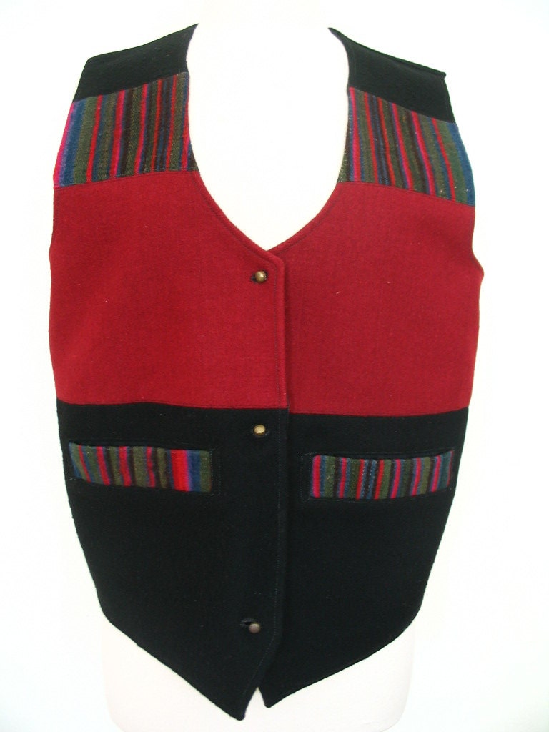 Tibetan Wool Striped Front Panel Detail Vest Size M
