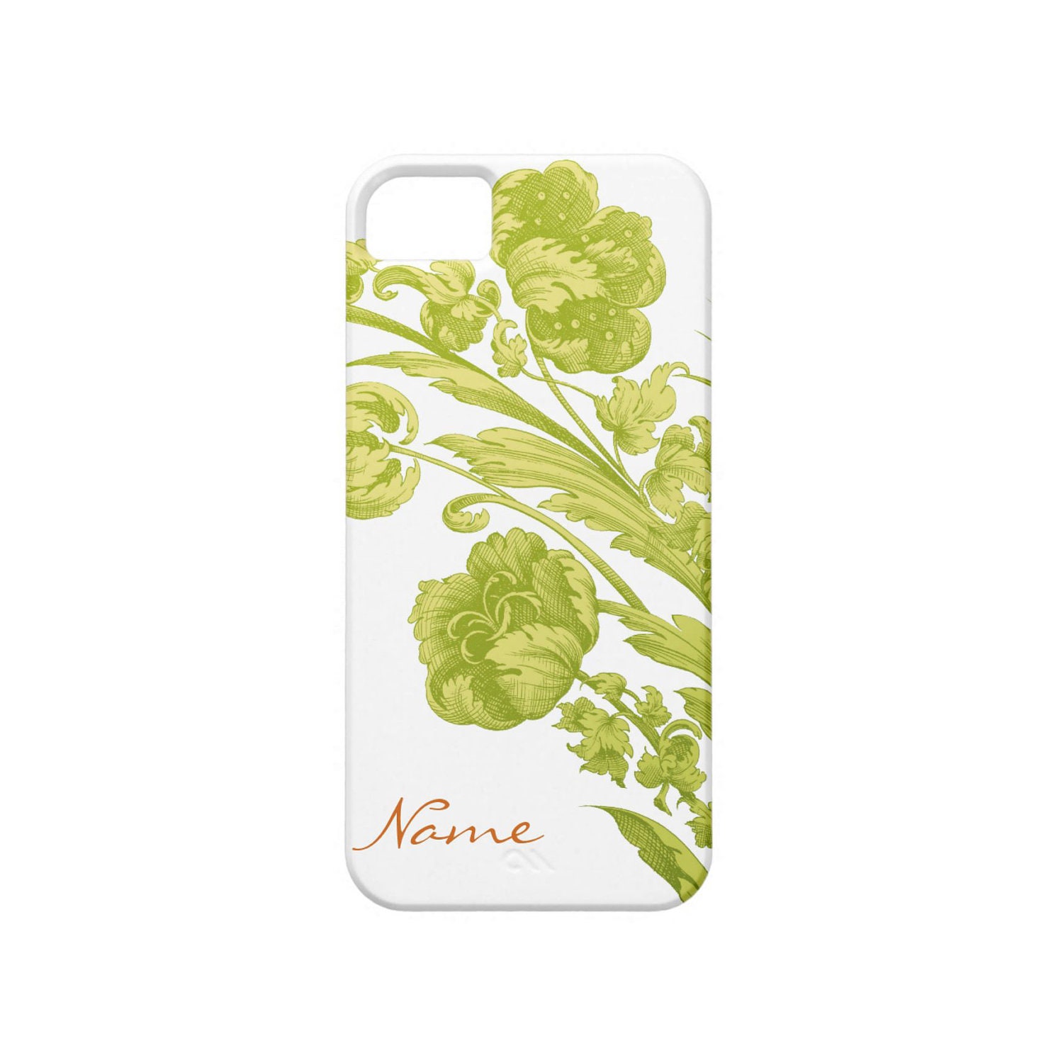 Personalized iPhone 5 Case, Flowers in Green and Orange, Customized Cell Phone Case