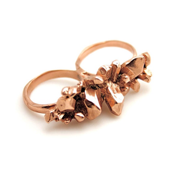 Double Finger Quartz Ring in Rose Gold