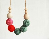 Moss green, red and pink - nursing necklace breastfeeding statement jewelry strand necklace - rusteam ohtteam - moss green pink red