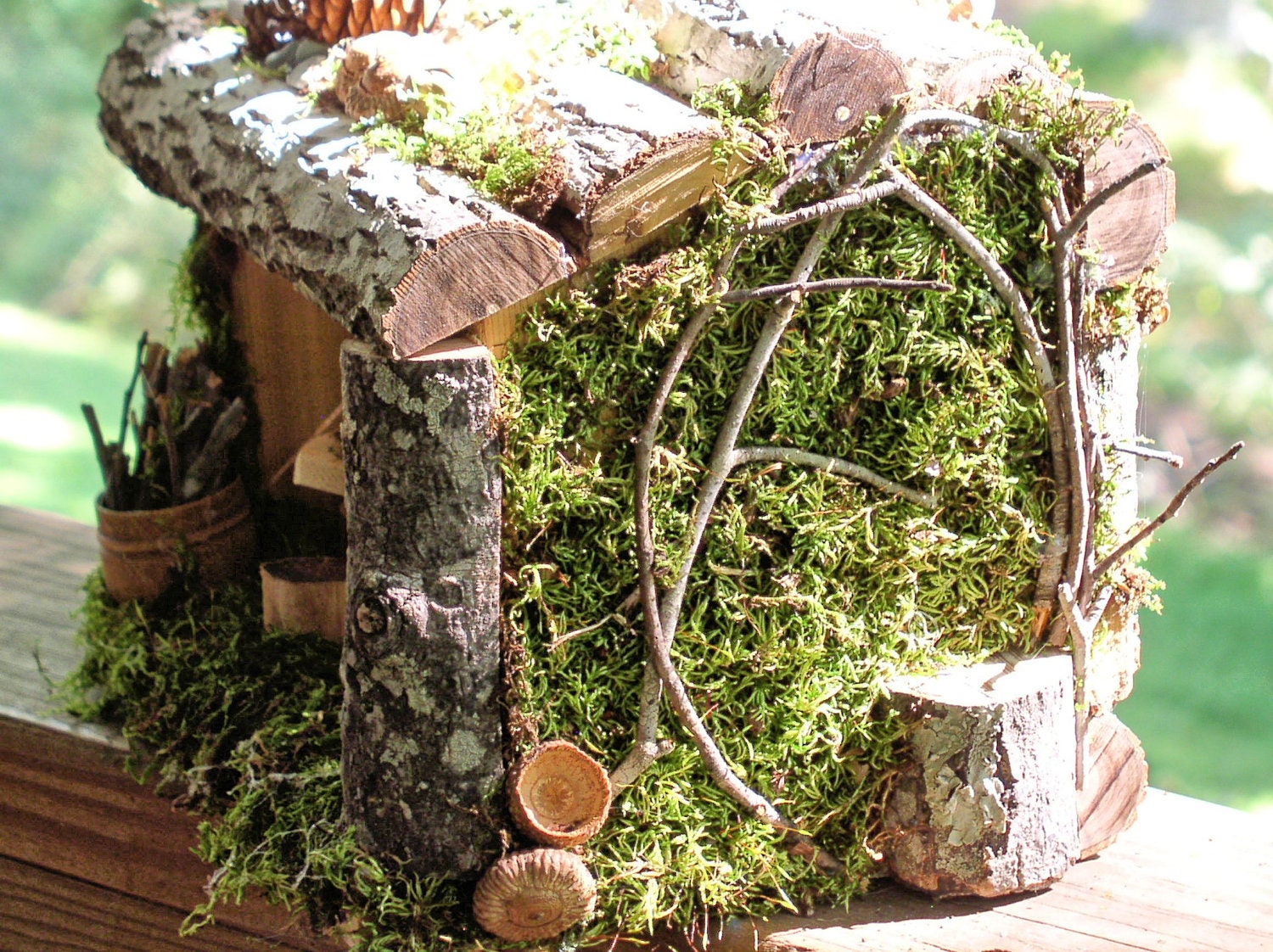 Woodland Fairy House Garden Cottage Custom One Of A Kind Handmade with Fairy Furniture Moss Twigs Fully Furnished All Natural