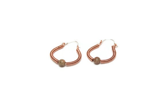 Copper Earrings - Hoop Earrings - Coiled Wire Jewelry - Lyre