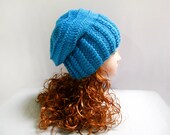 34 Knitting  pattern hand knit slouchy hat in blue wool, slouchy pattern