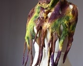 Predator Nuno Felted scarf  Wool  silk Yellow / Green purple / Brown hand dyed