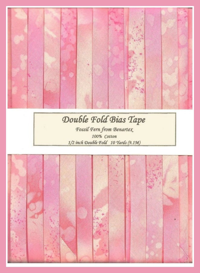 Double Fold Bias Tape - Pink Fossil Fern from Bernartex
