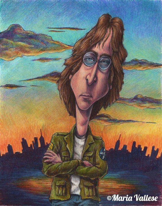 John Lennon Caricature Matted Print
