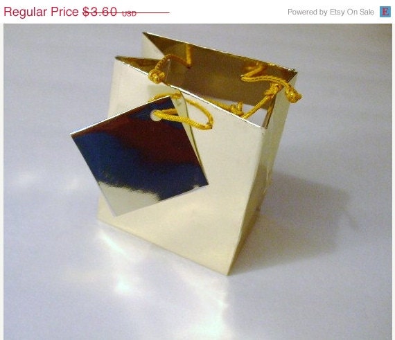 CIJ-JULY 4TH Sale Elegant Gold Foil Mini Gift-Jewelry Tote Bags With Handles & Tag-6 Count