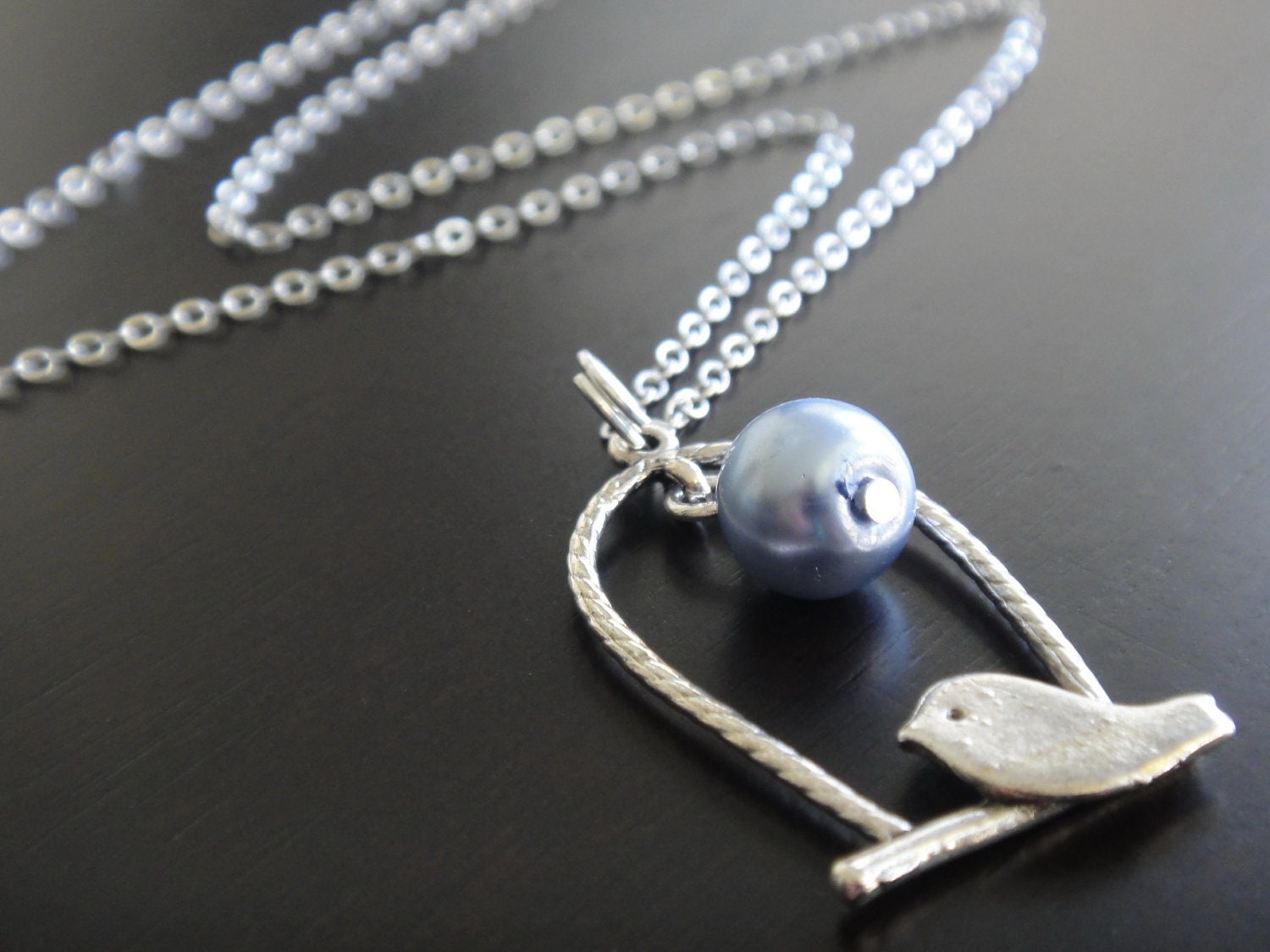 Baby Blue Pearl Bird in my Window Necklace