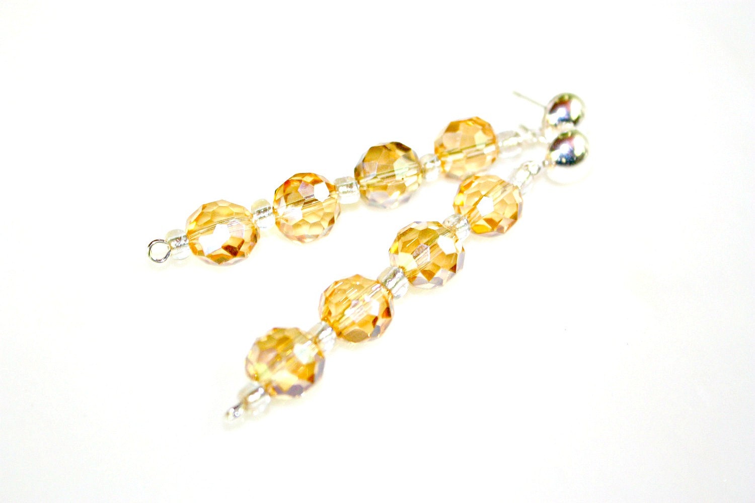 Crystal Earrings CHAMPAGNE Dangles - Chic, Long and Lush Austrain Crystals and Sterling Silver Dangles by Mei Faith