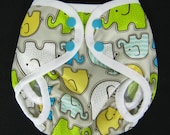 NB PUL Diaper Cover with Gussets - Elephant Toss - Front Snapping