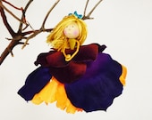 Princess Doll Ornament, Fairy Princess Miniature, Princess Christmas, Fairy Tale Doll, Purple Orange Christmas Ornament, Petalbelles