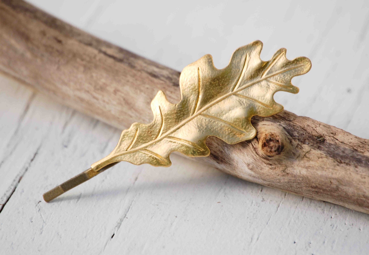 Gold LEAF Bobby Pin Woodland Wedding Boho Autumn Romantic Whimsical Oak Leaf