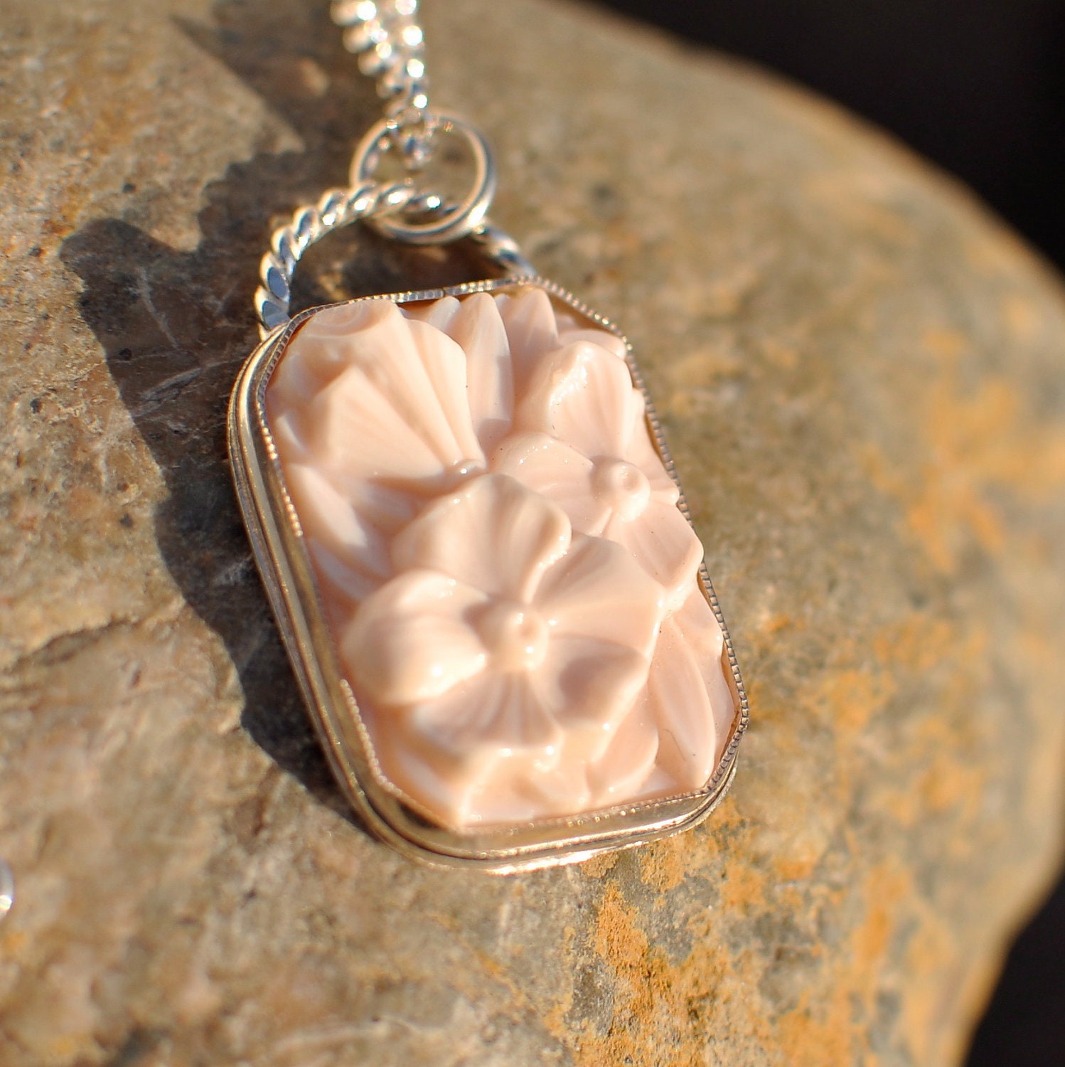 Angelskin Antique Czech Glass Rectangular Pendant