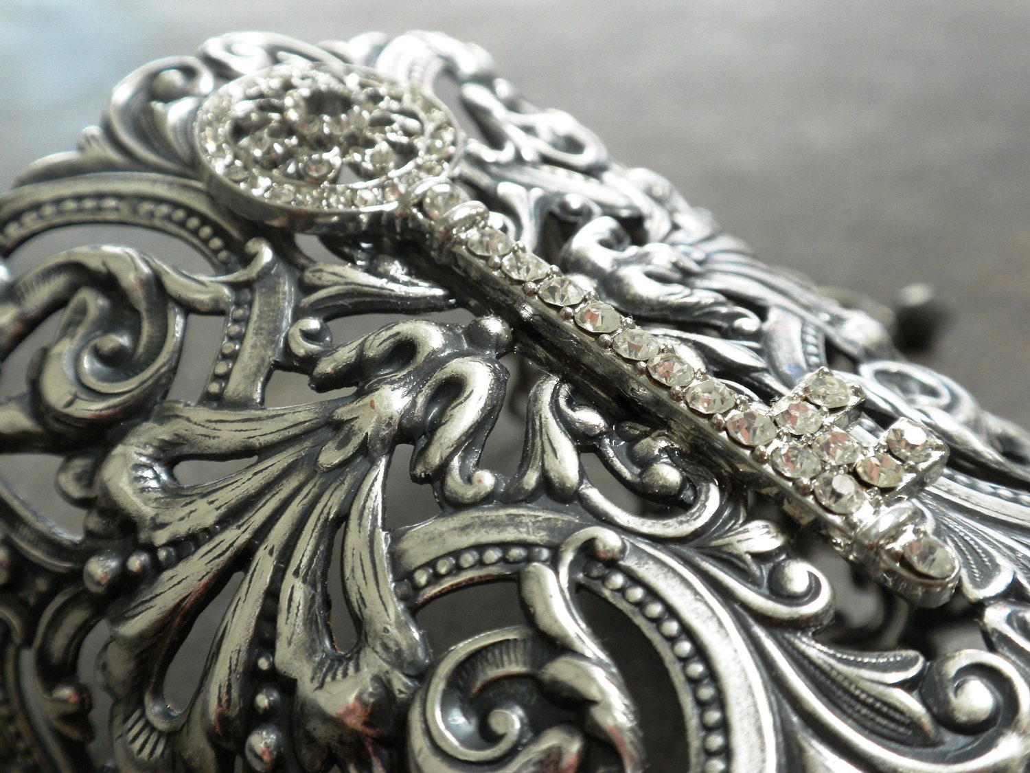 Skeleton Key Cuff Rhinestone Bracelet Victorian Gothic