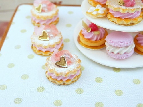 Pink 'Marie Antoinette' Rose Petal Sablé - French Shortbreads - 12th Scale Miniature Food