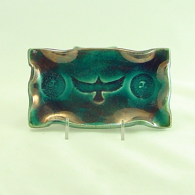 Smudge Holder Mandala Raven  Eagle Handmade Raku Pottery