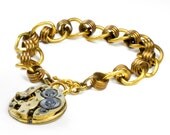 Steampunk  Antique Brass Watch Movement n Vintage Brass Chain Bracelet