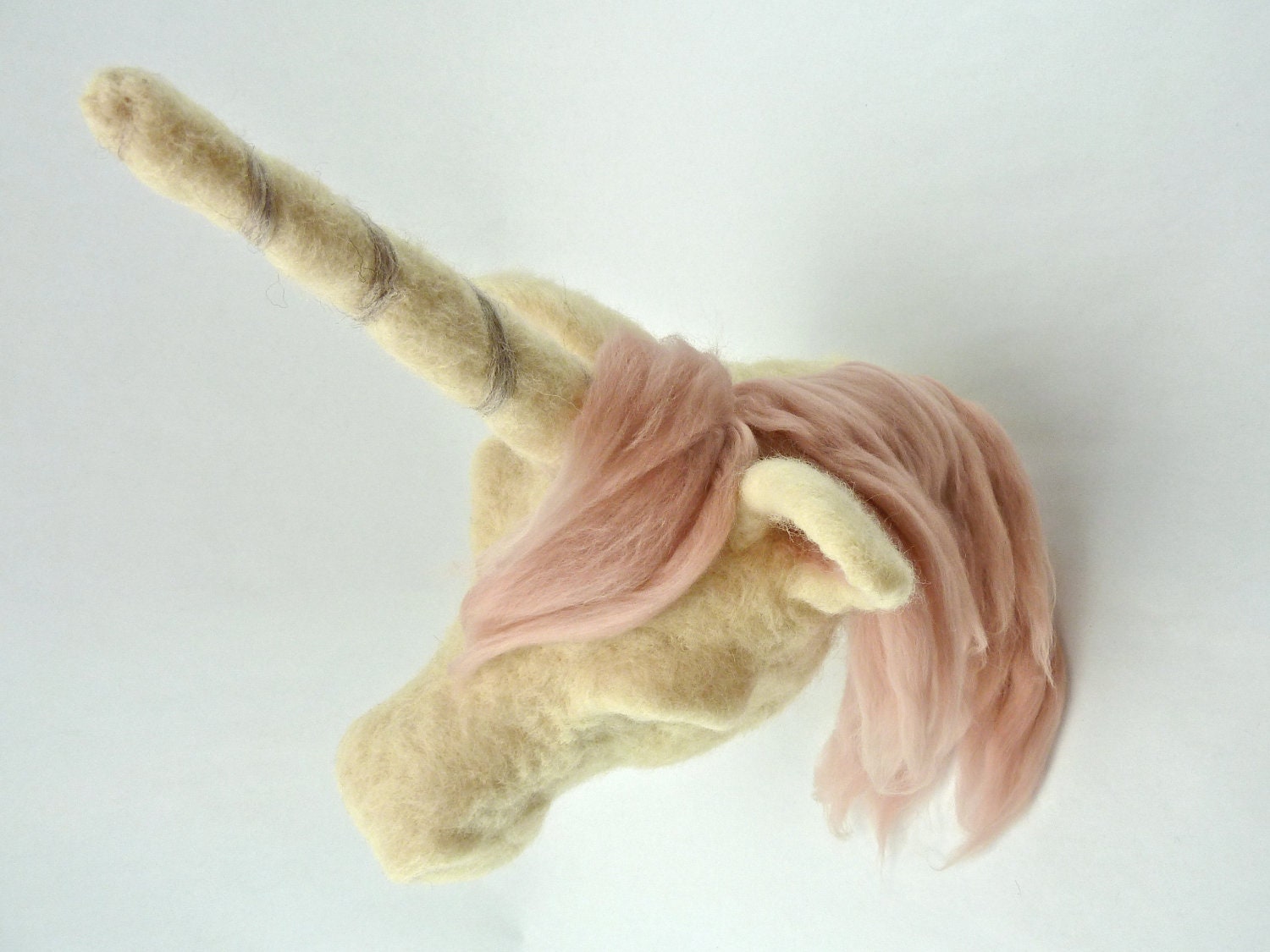 Unicorn Art, Dusty Pink Mane Unicorn Wall Mount, Unicorn Head, Felted Wool Unicorn Faux Taxidermy - sheepcreeknc