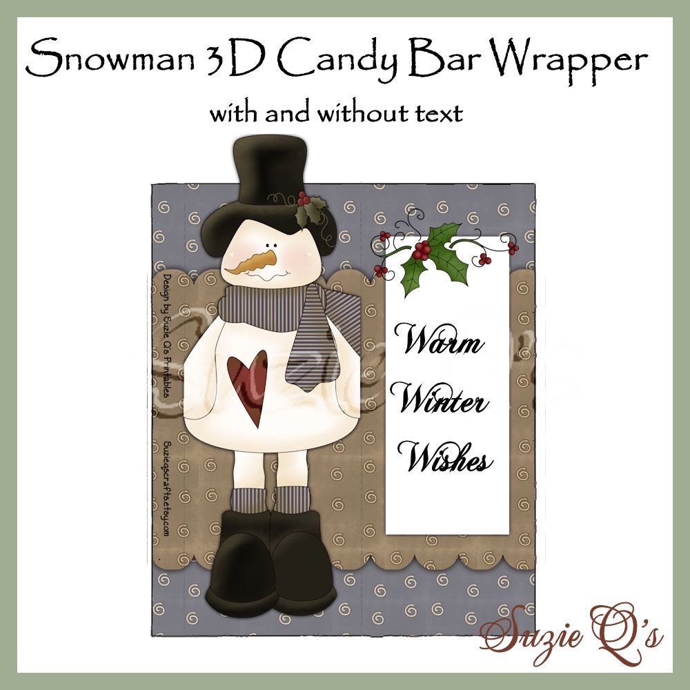 Items similar to Snowman 3D Candy Bar Wrapper Digital Printable