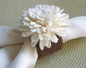 Napkin Rings - set of four made with chocolate brown burlap and Sola flowers, houseofpeltier