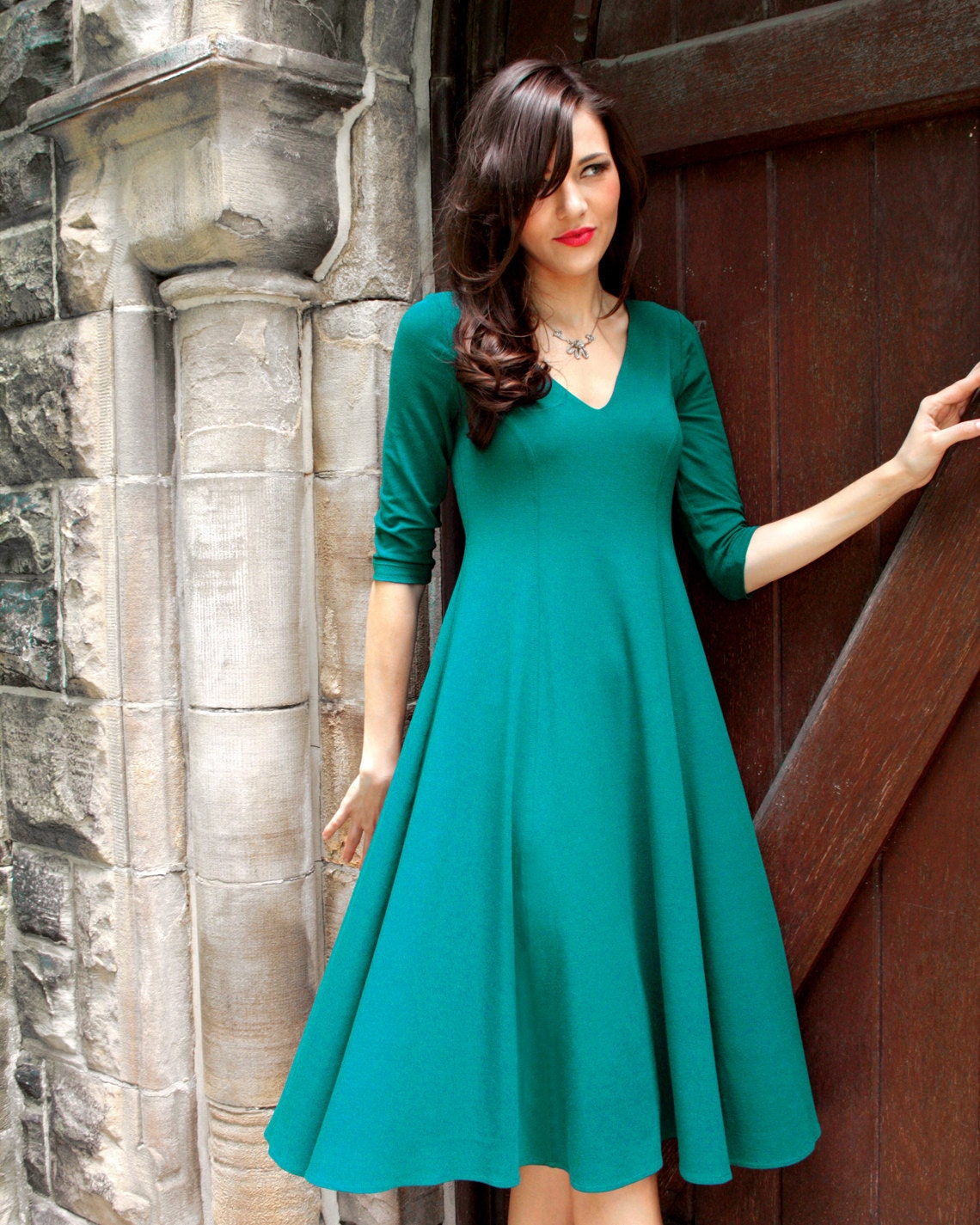 Classic V-Neck Dress: Kate Middleton style long knee length jersey dress