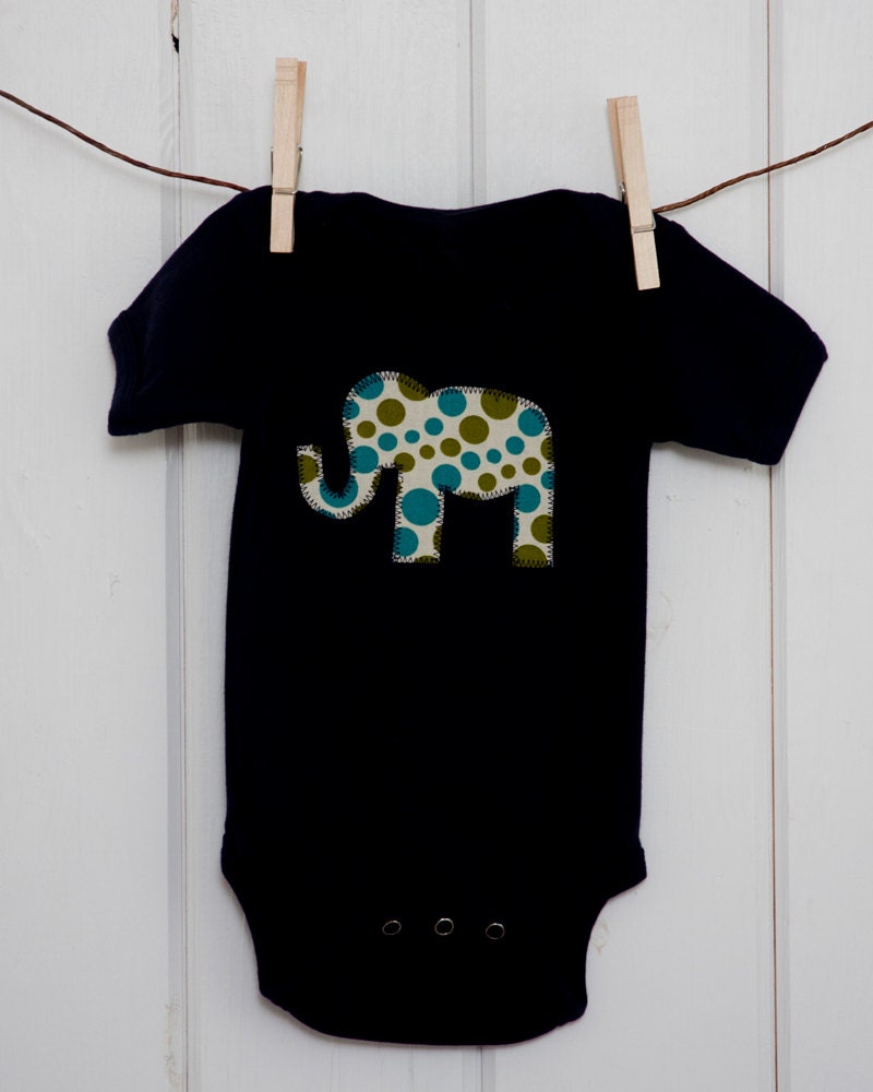 Baby Boy Clothes //  Boys Navy Onesie with a Polka Dot Elephant Applique // Size 3-6 months // One Piece Clothing