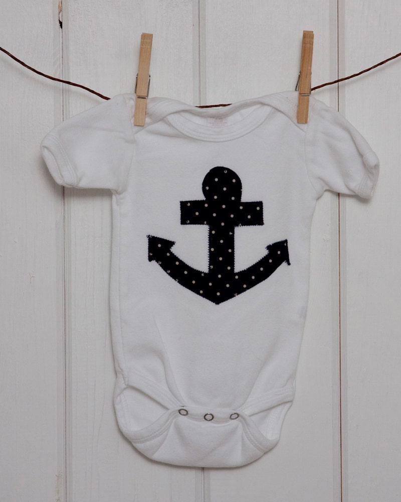 Baby Anchor Onesie // Unisex  Onesie // Navy Anchor Applique // Size 3-6 Months // Baby Boy clothing // Baby Girl Clothes