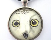 Vintage Owl Snowy Face Handmade Glass Tile Pendant