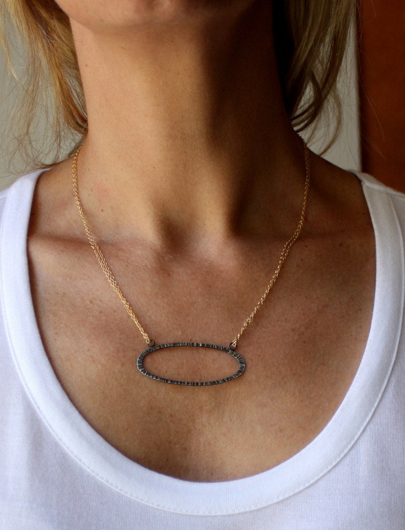 recycled sterling and gold oval pendant necklace