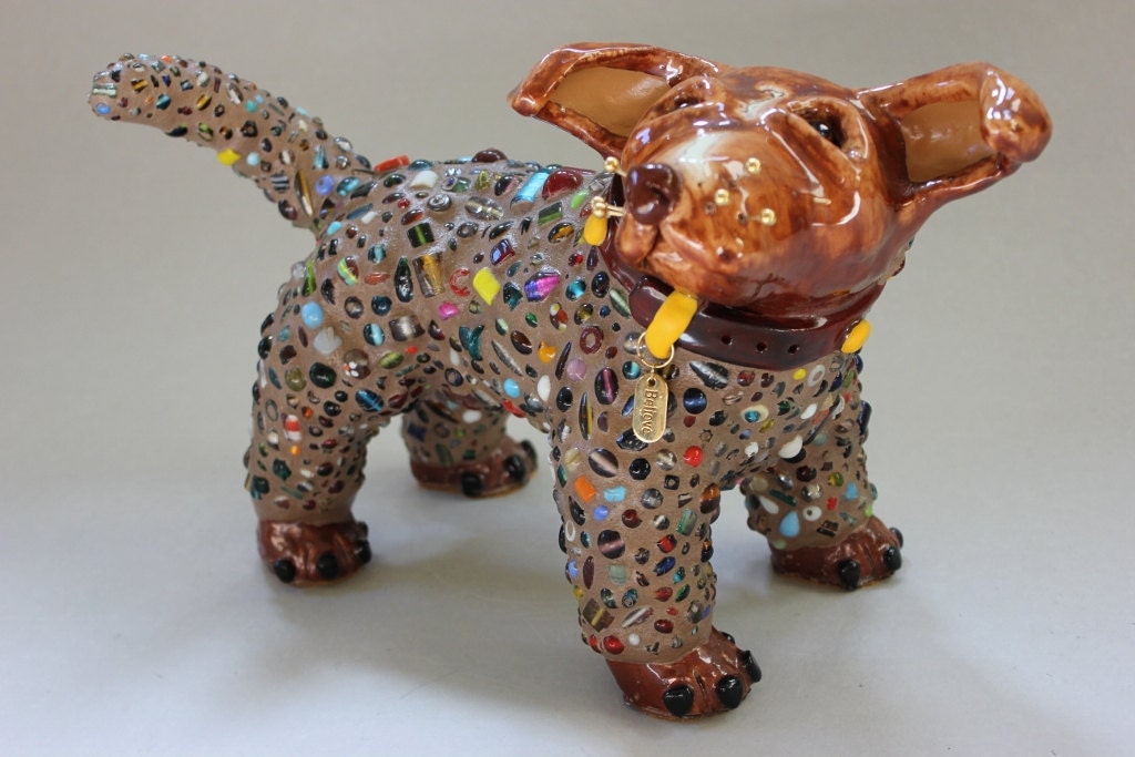 Mosaic Pit Bull Dog Sculpture "Chopper"