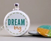 Dream Big Interchangeable Magnetic Locket Set: Inspirational Quote Pendant - Live Now, No Regrets, Green, Orange, Teal, Chevron Stripes
