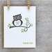 Owl Thank You Letterpress Greeting Card Set - Hoot Owl, Tree Branch, Wood Grain, Chartreuse Green 3 pack (GTY02)