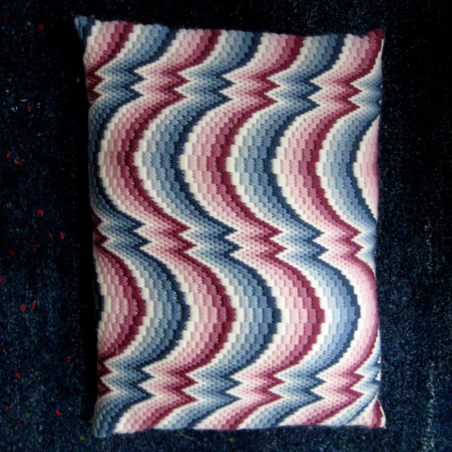 Vintage Pillow Needlepoint Bargello Hand Made Geometric Wool Chevron