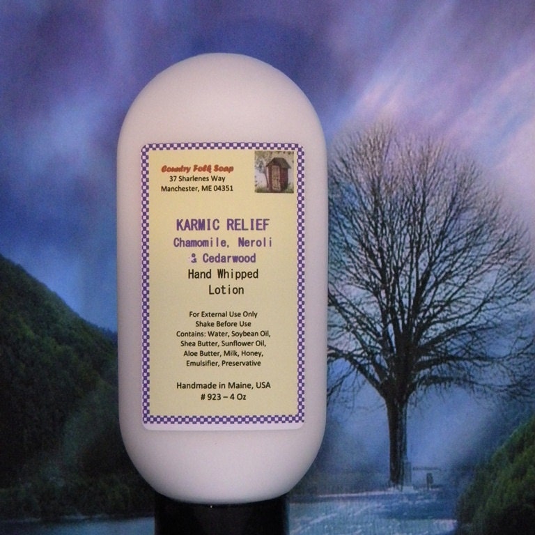 KARMIC RELIEF Chamomile Lotion - Handmade Essential Oil Lotion - Chamomile, Cedarwood & Lavender